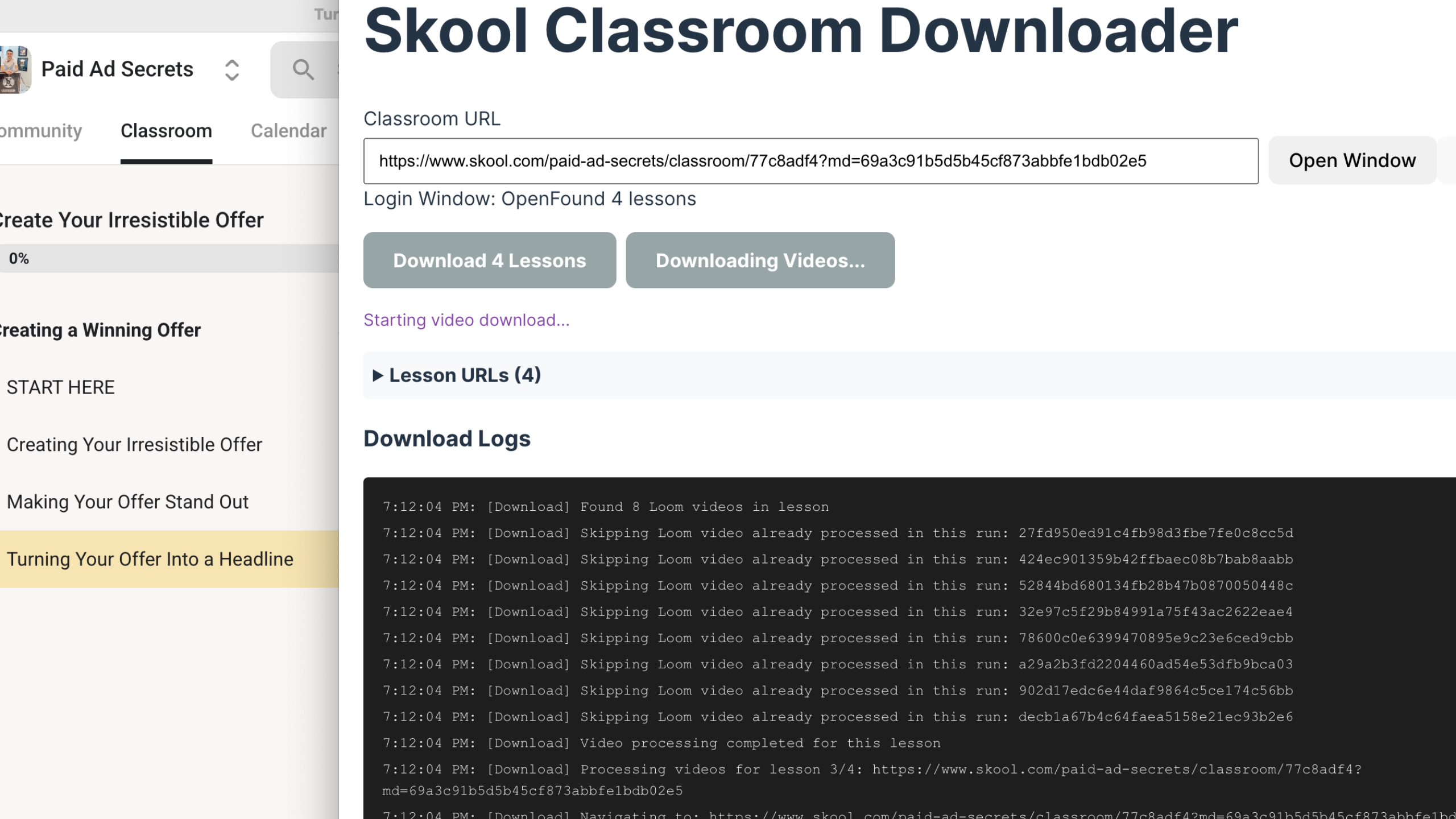 Skool downloader UI 4